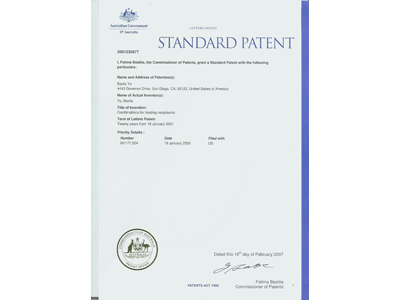 Australian Patent of Slow Release Depot Therapy